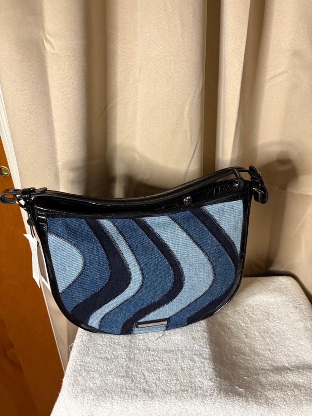 Brahmin Lismore Collection Retro Blue Denim Small Kathleen Shoulder Bag NWT